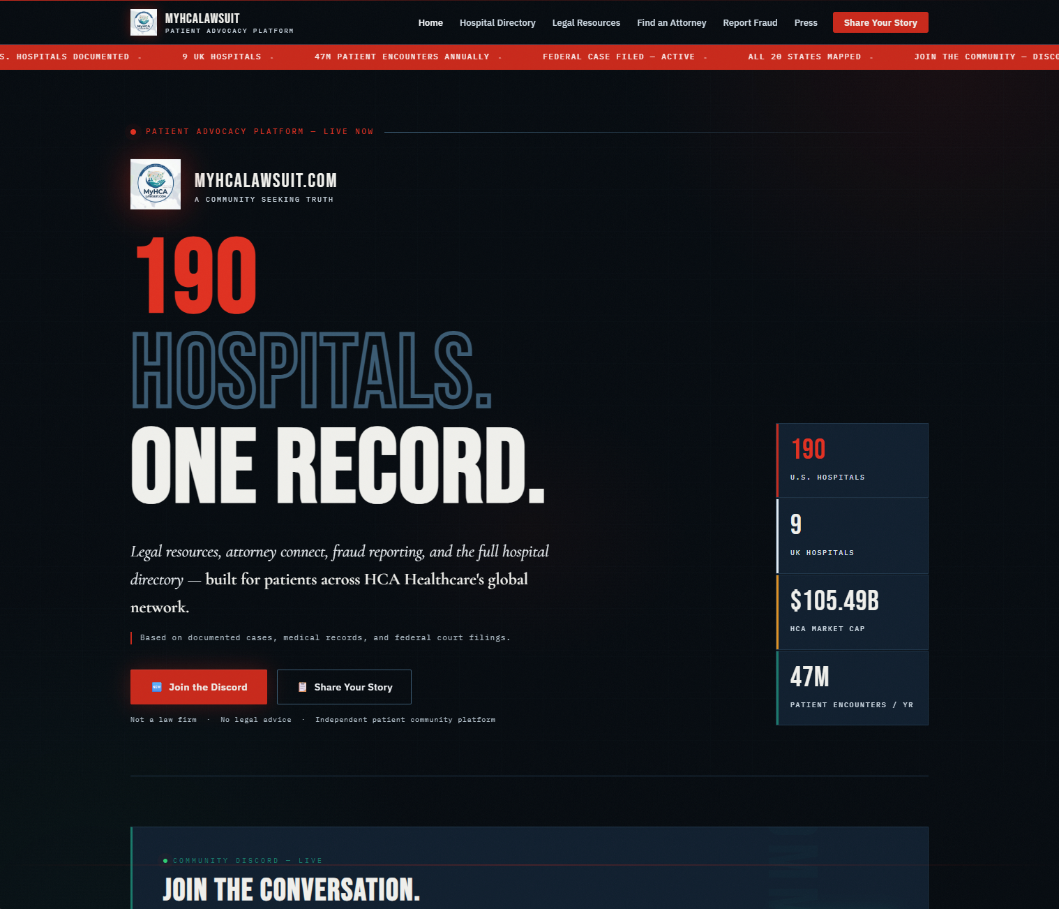 MyHCALawsuit.com screenshot